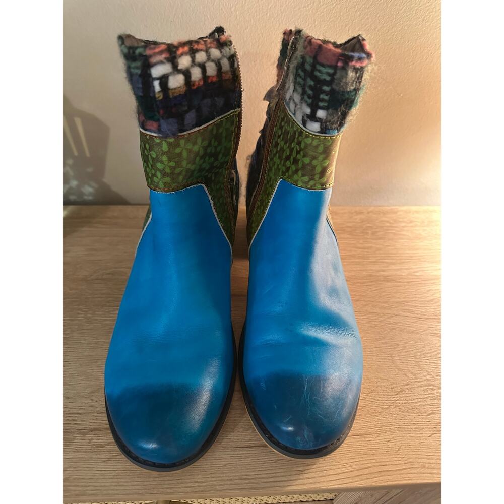 Socofy bohemian retro patchwork ankle boots blue festival Boho Lagenlook 39